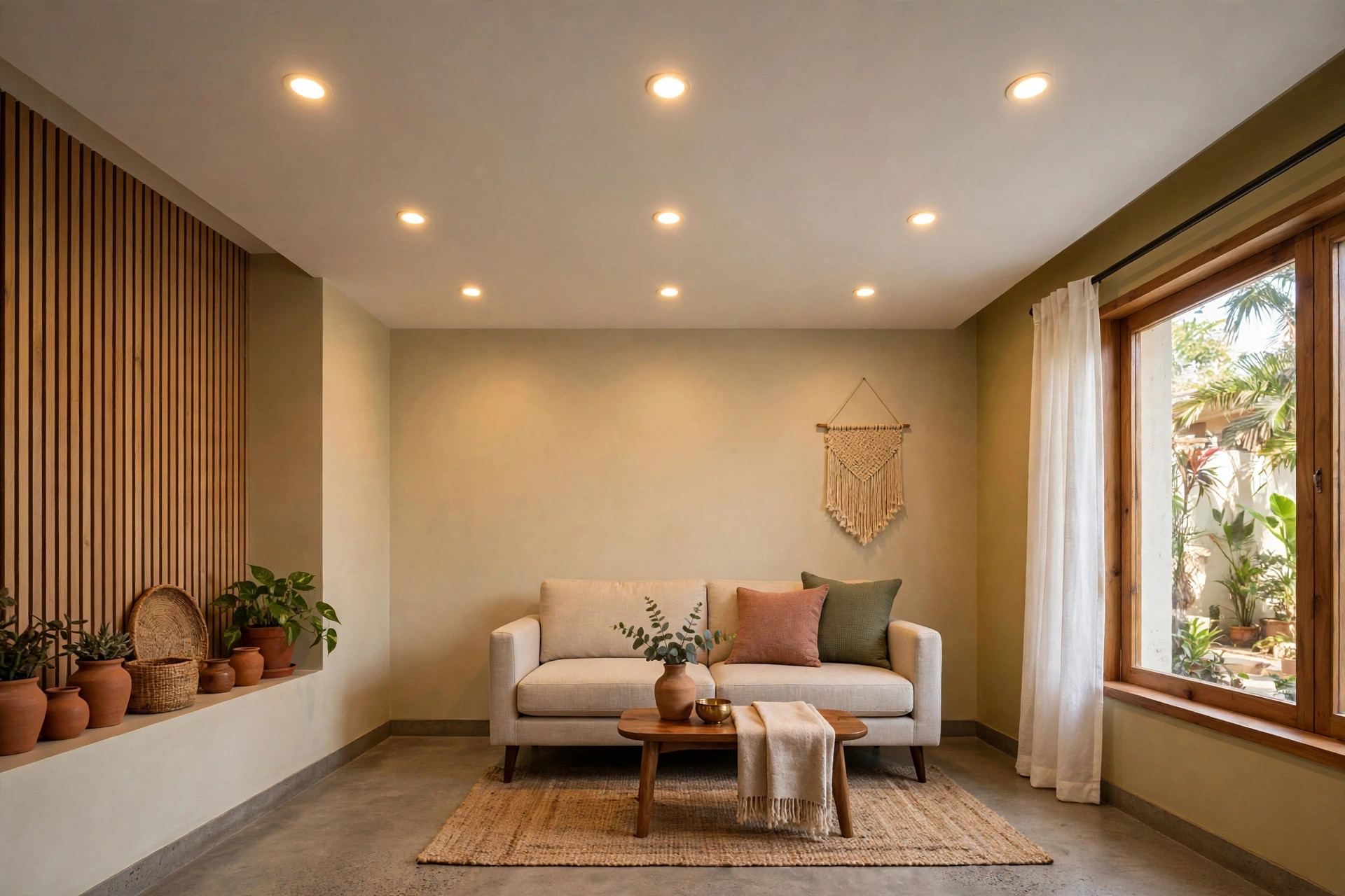 Compact hall with a restrained grid of recessed spotlights