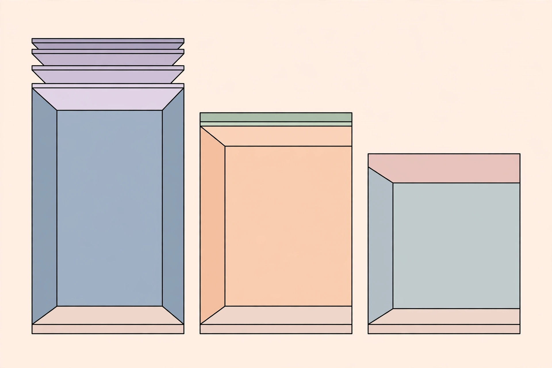Diagram showing suitable ceiling designs for 8, 9 and 10 foot heights