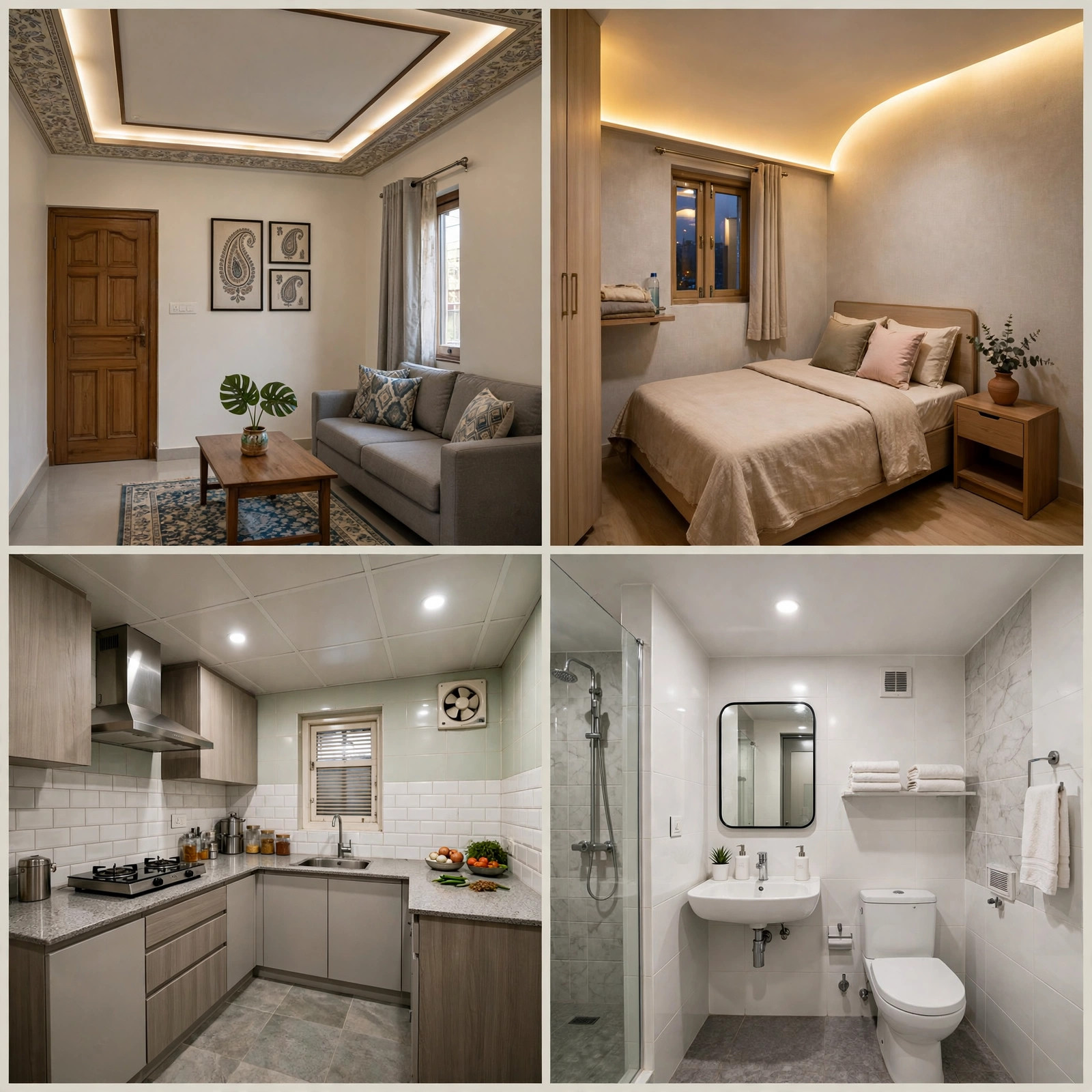Four compact rooms each with a suitable slim ceiling design