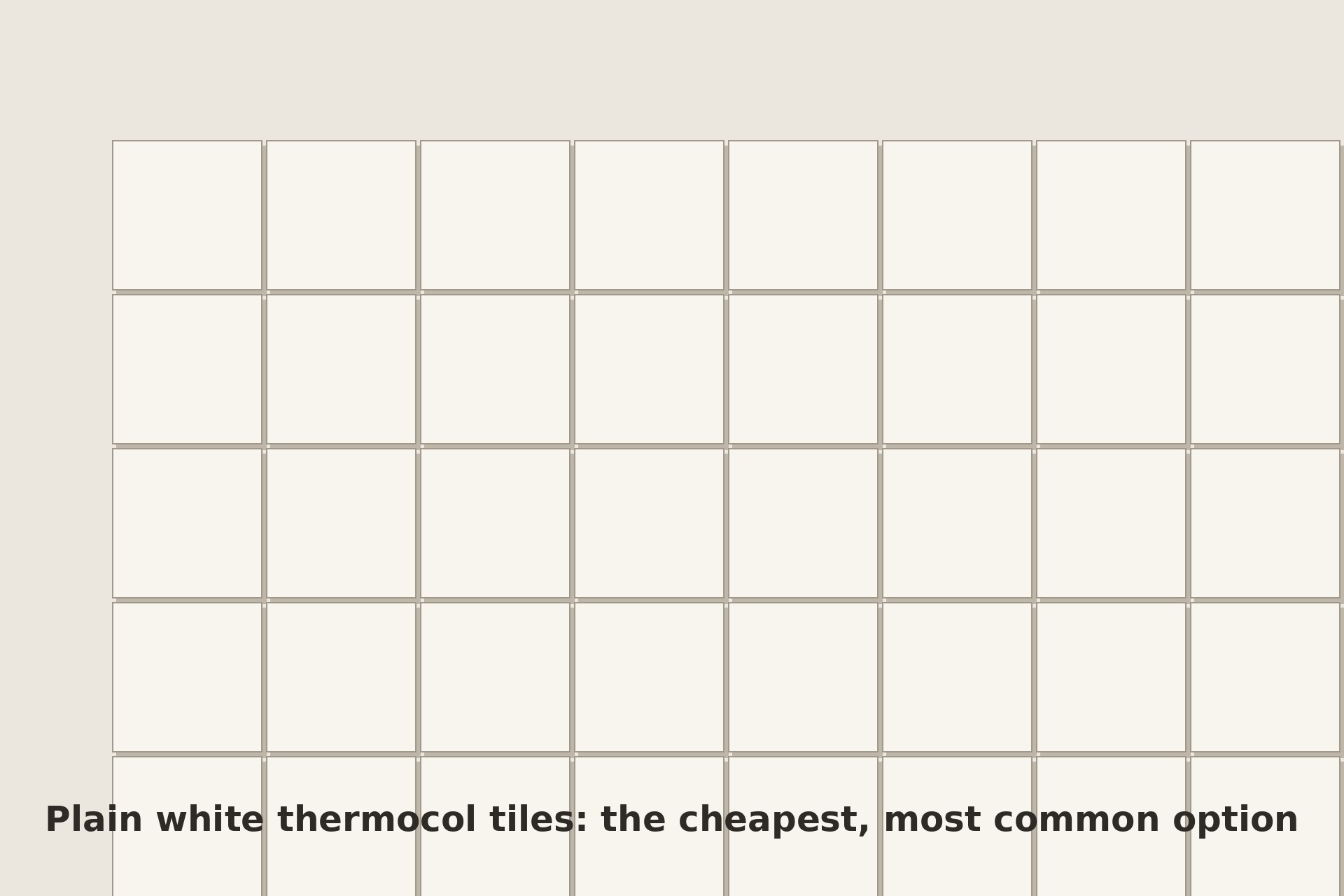 Illustration of plain white thermocol tiles laid in a simple ceiling grid