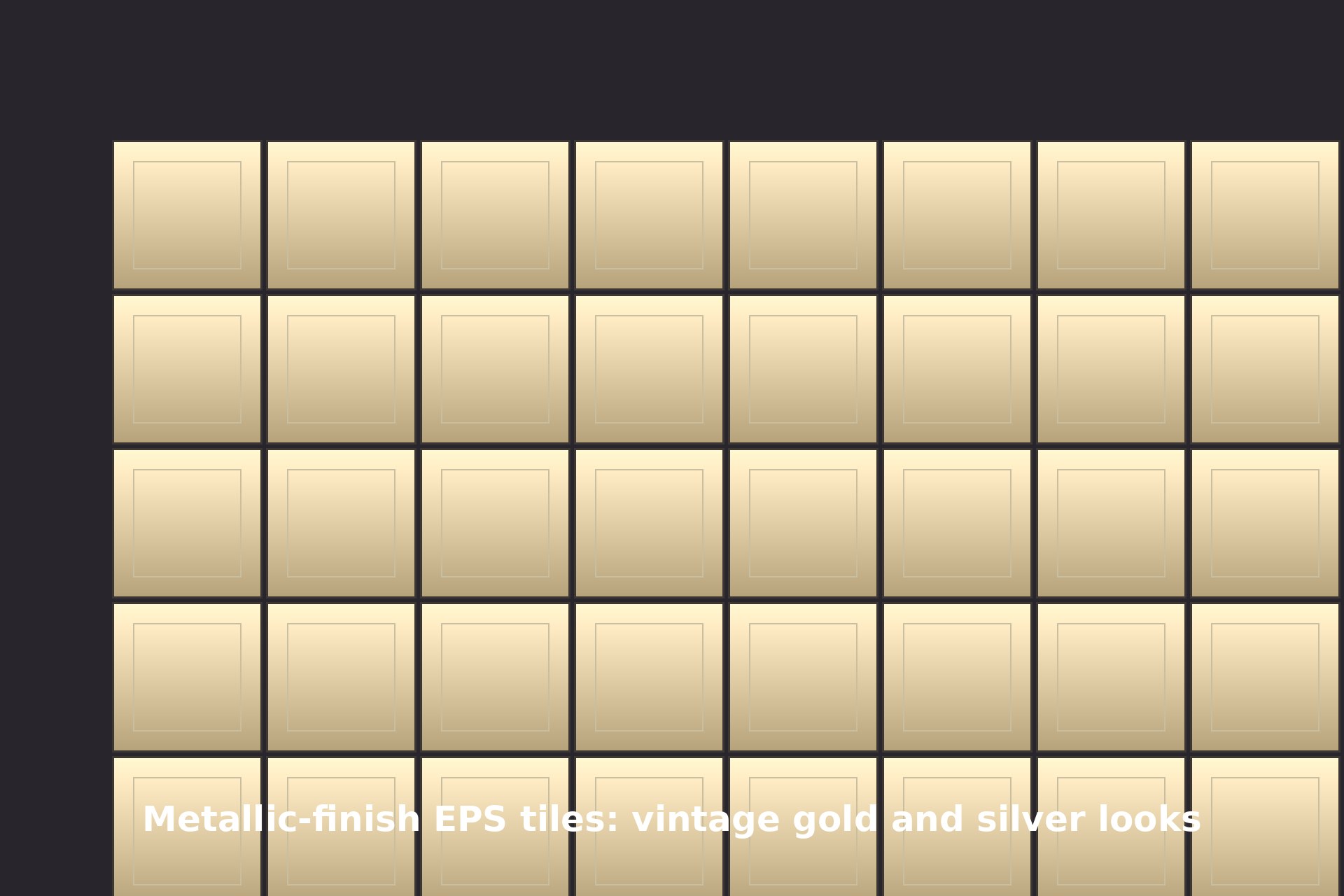 Illustration of metallic gold-finish thermocol ceiling tiles in a grid pattern