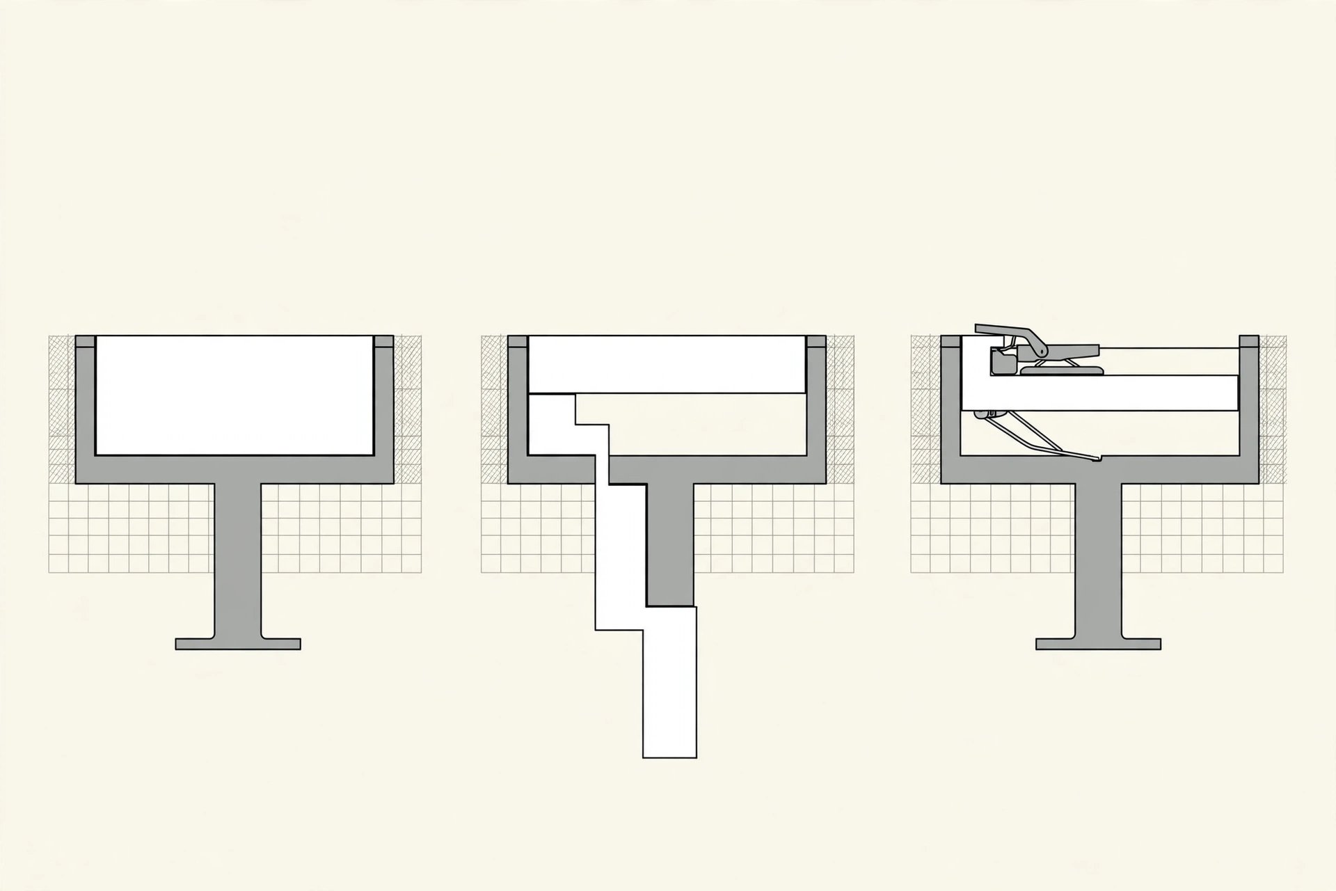 Illustration comparing square lay-in, tegular and concealed clip-in tile edge profiles