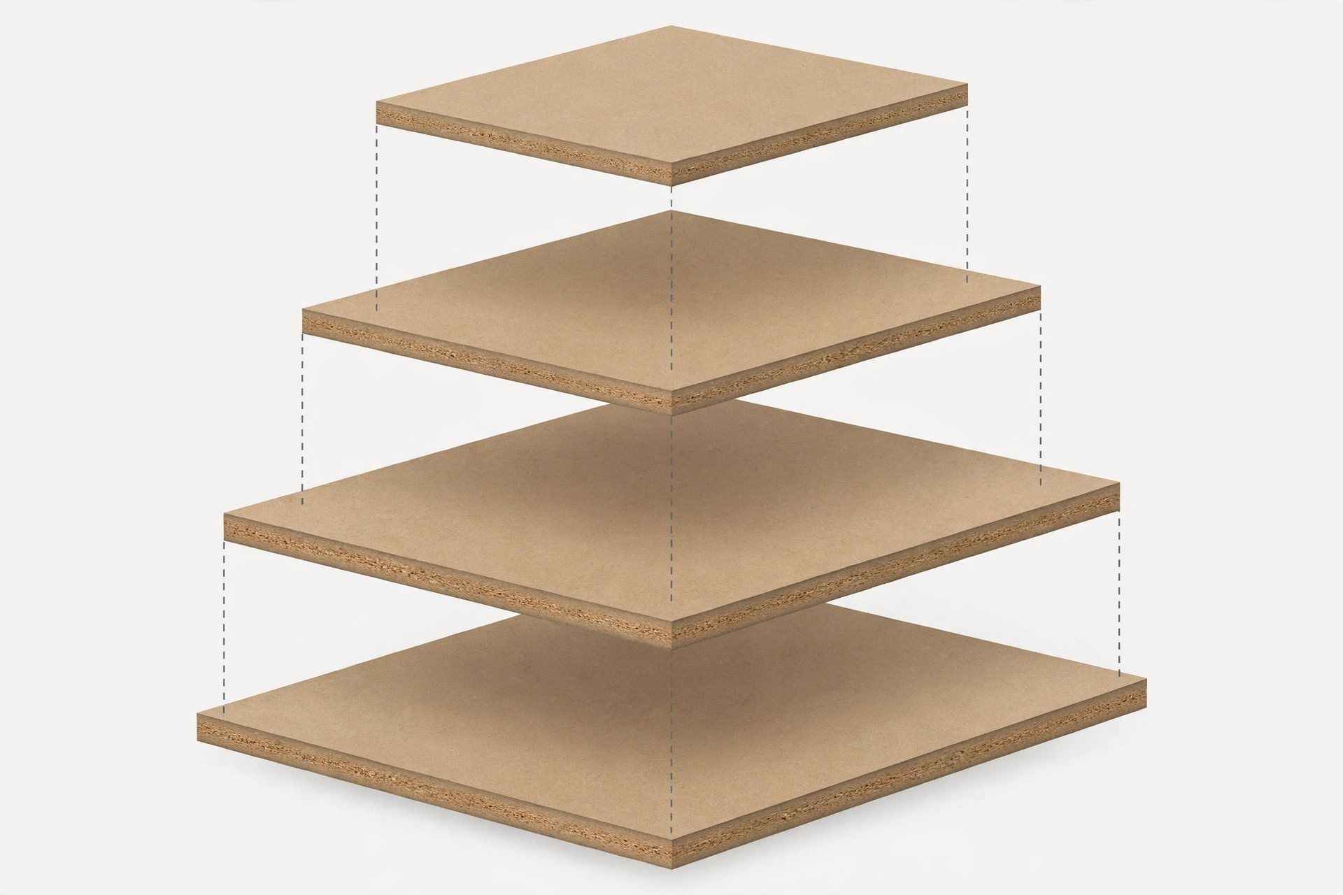 Illustration showing a stack of MDF sheets in different thicknesses used for ceiling panels