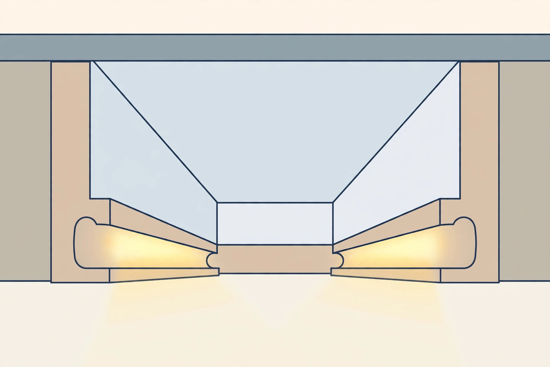 Illustration showing a cross-section of a tray ceiling with recessed centre and cove light channel