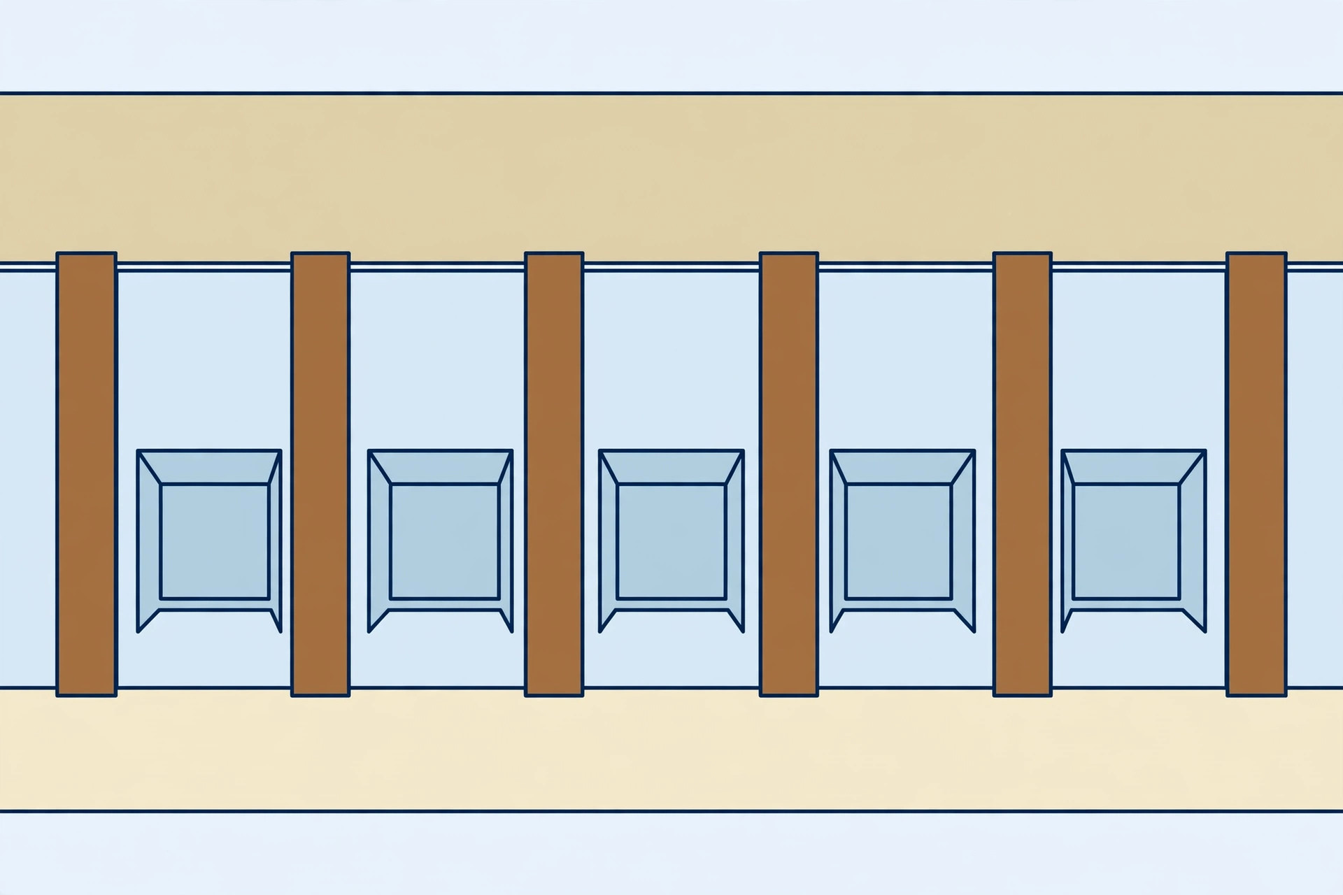 Illustration showing a cross-section of a coffered ceiling with repeated recessed square beams