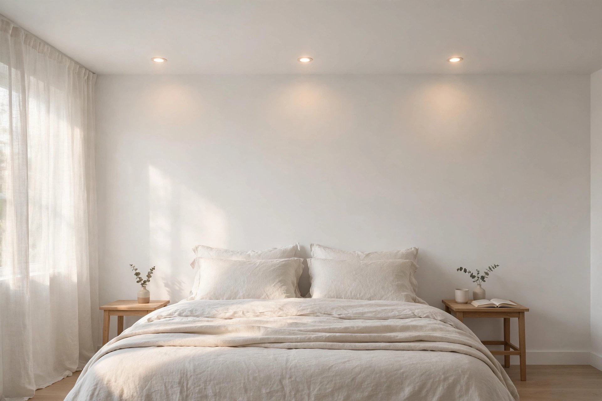 Concept render of an all-white monochrome false ceiling in a bedroom