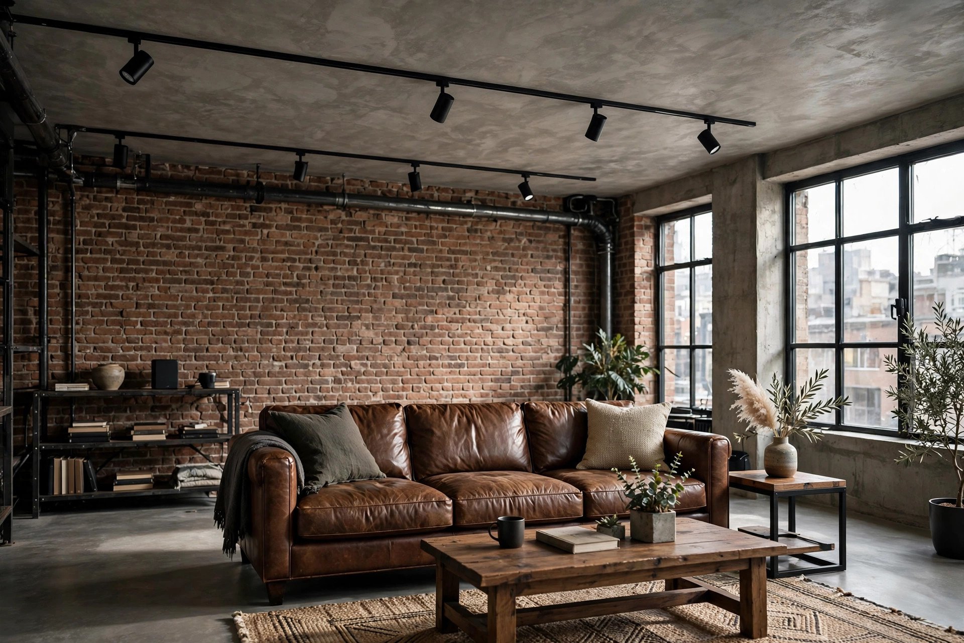 Concept render of a concrete-effect false ceiling in an industrial-style study