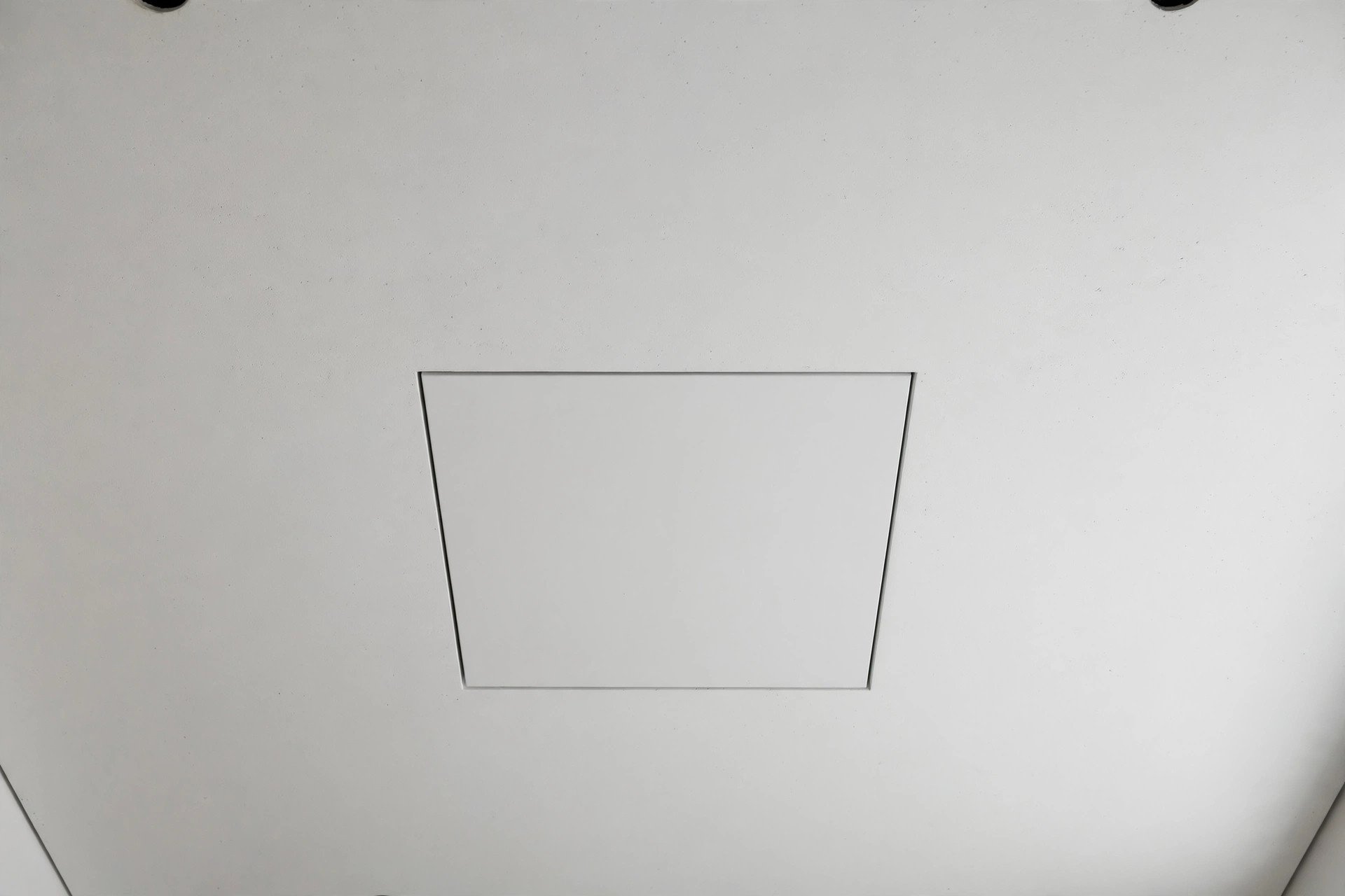 Concept render of a discreet square access panel set flush in a finished false ceiling