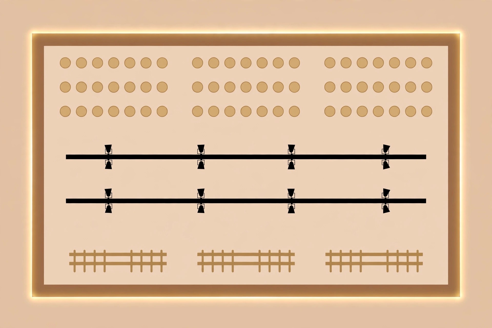 Diagram showing ceiling lighting layout for a retail store with tracks spots and cove